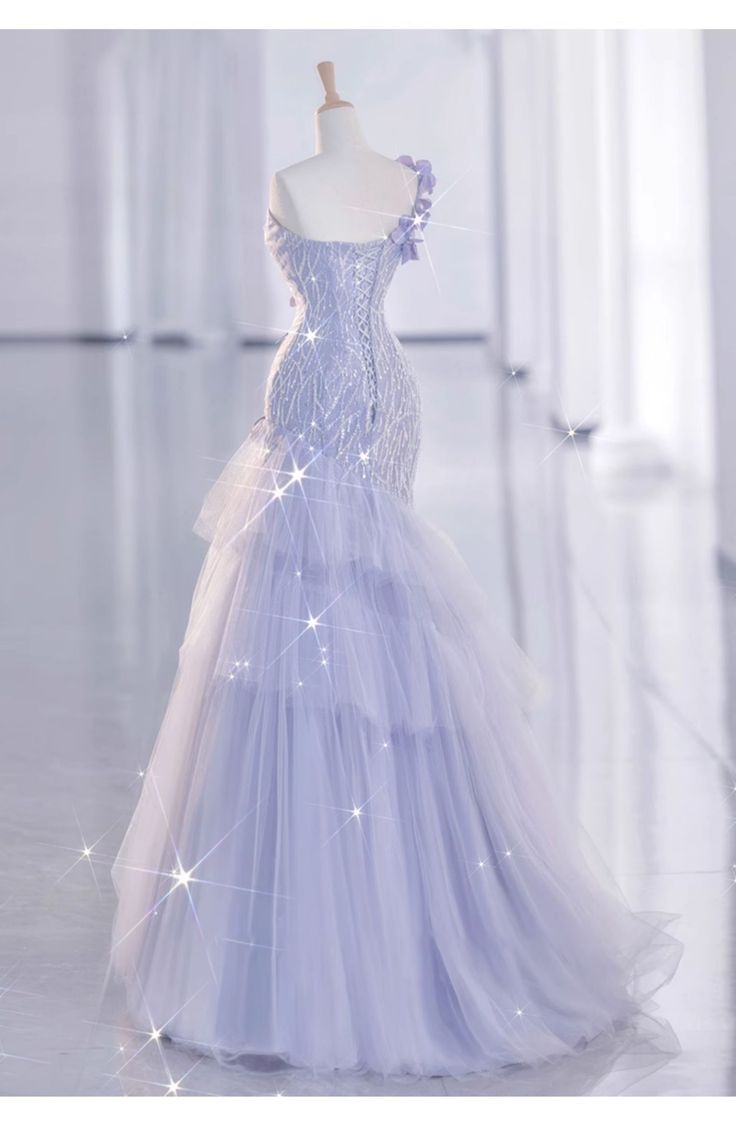 Vintage Mermaid One Shoulder Lilac Tulle Satin Long Prom Dress Party Dress Secondary image