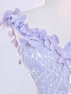 Vintage Mermaid One Shoulder Lilac Tulle Satin Long Prom Dress Party Dress