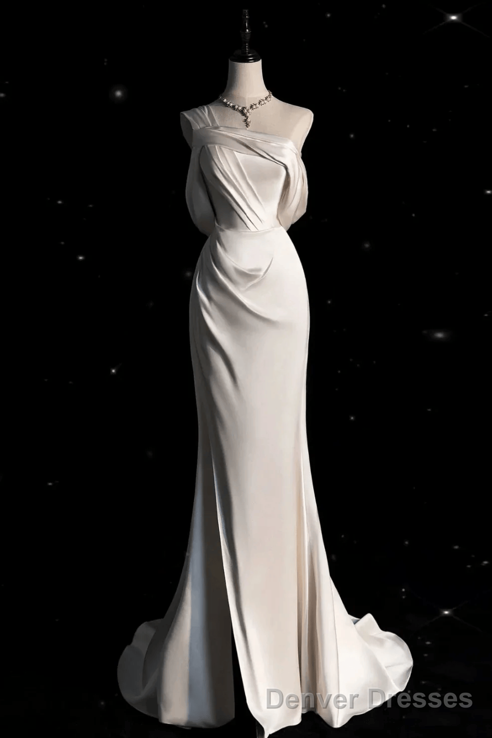 Vintage Mermaid One Shoulder Long White Satin Wedding Dresses