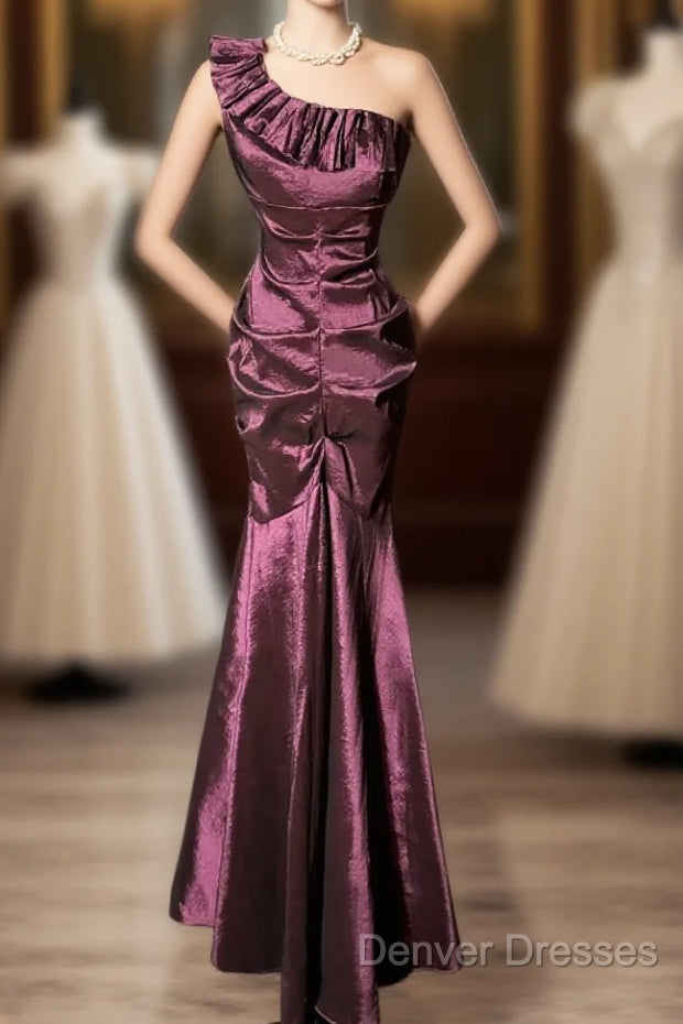 Vintage Mermaid One Shoulder Sleeveless Long Prom Gown Fairy Prom Dress