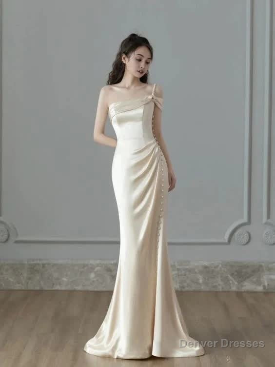 Vintage Mermaid One Shoulder Sleeveless Satin Wedding Dresses Main image
