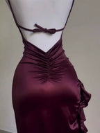 Vintage Mermaid Spaghetti Straps Custom Silk Satin Blue Long Prom Dress