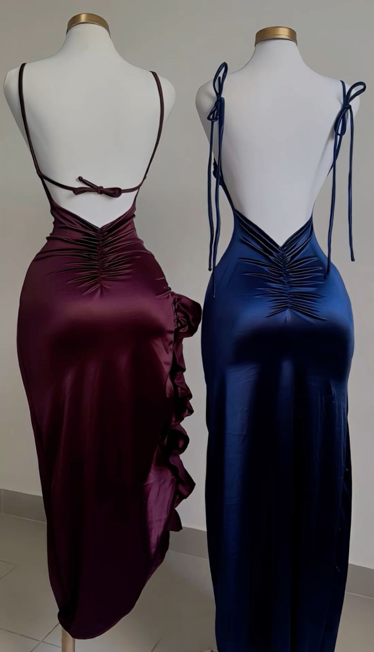 Vintage Mermaid Spaghetti Straps Custom Silk Satin Blue Long Prom Dress