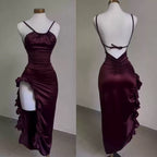 Vintage Mermaid Spaghetti Straps Custom Silk Satin Blue Long Prom Dress