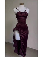 Vintage Mermaid Spaghetti Straps Custom Silk Satin Blue Long Prom Dress