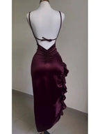 Vintage Mermaid Spaghetti Straps Custom Silk Satin Blue Long Prom Dress