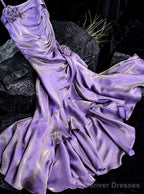 Vintage Mermaid Spaghetti Straps Long Lilac Prom Dresses Birthday Outfits With Ruffles