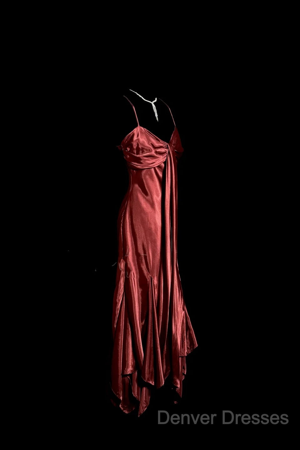 Vintage Mermaid Spaghetti Straps Satin Burgundy Prom Gown Fairy Prom Dress