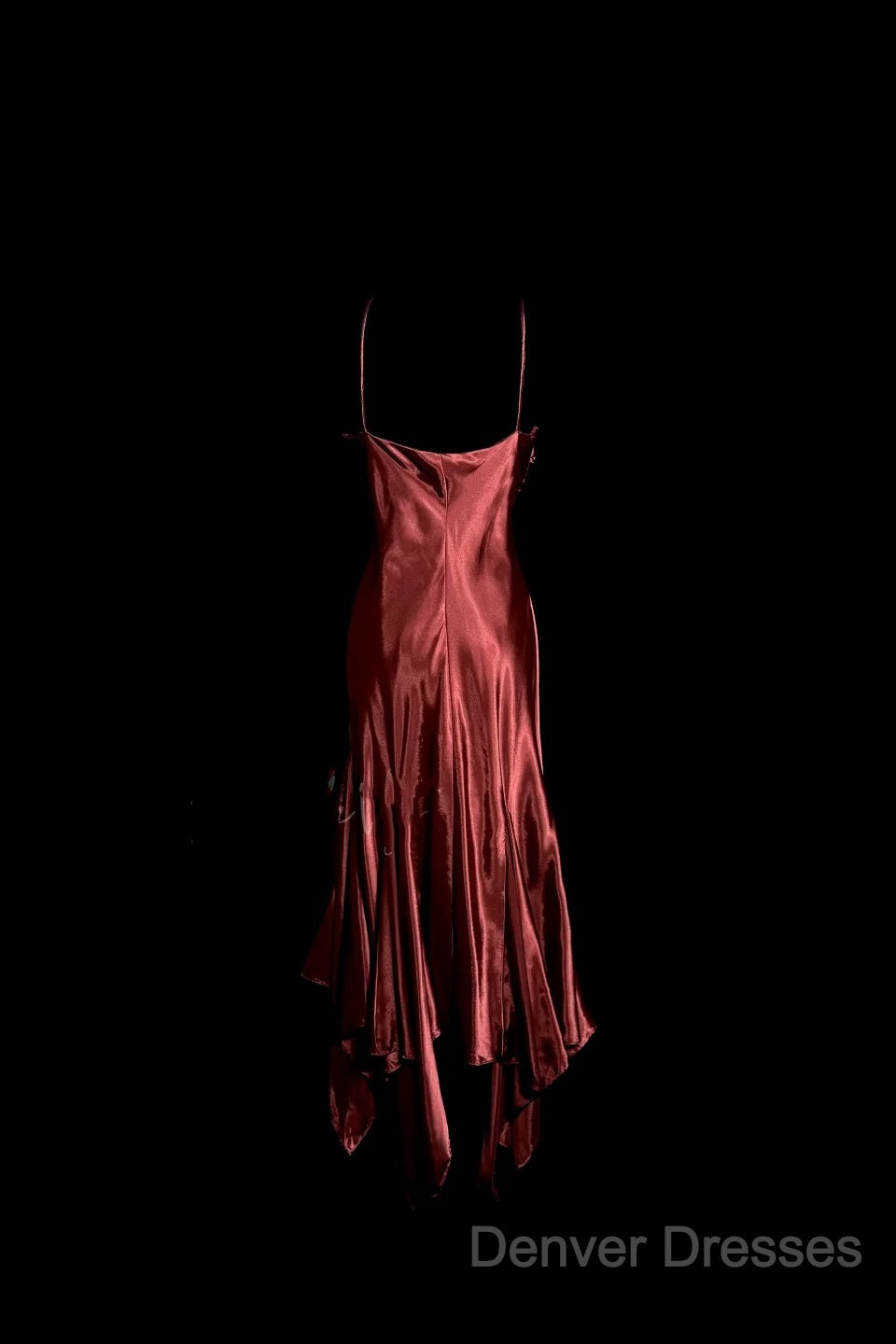Vintage Mermaid Spaghetti Straps Satin Burgundy Prom Gown Fairy Prom Dress