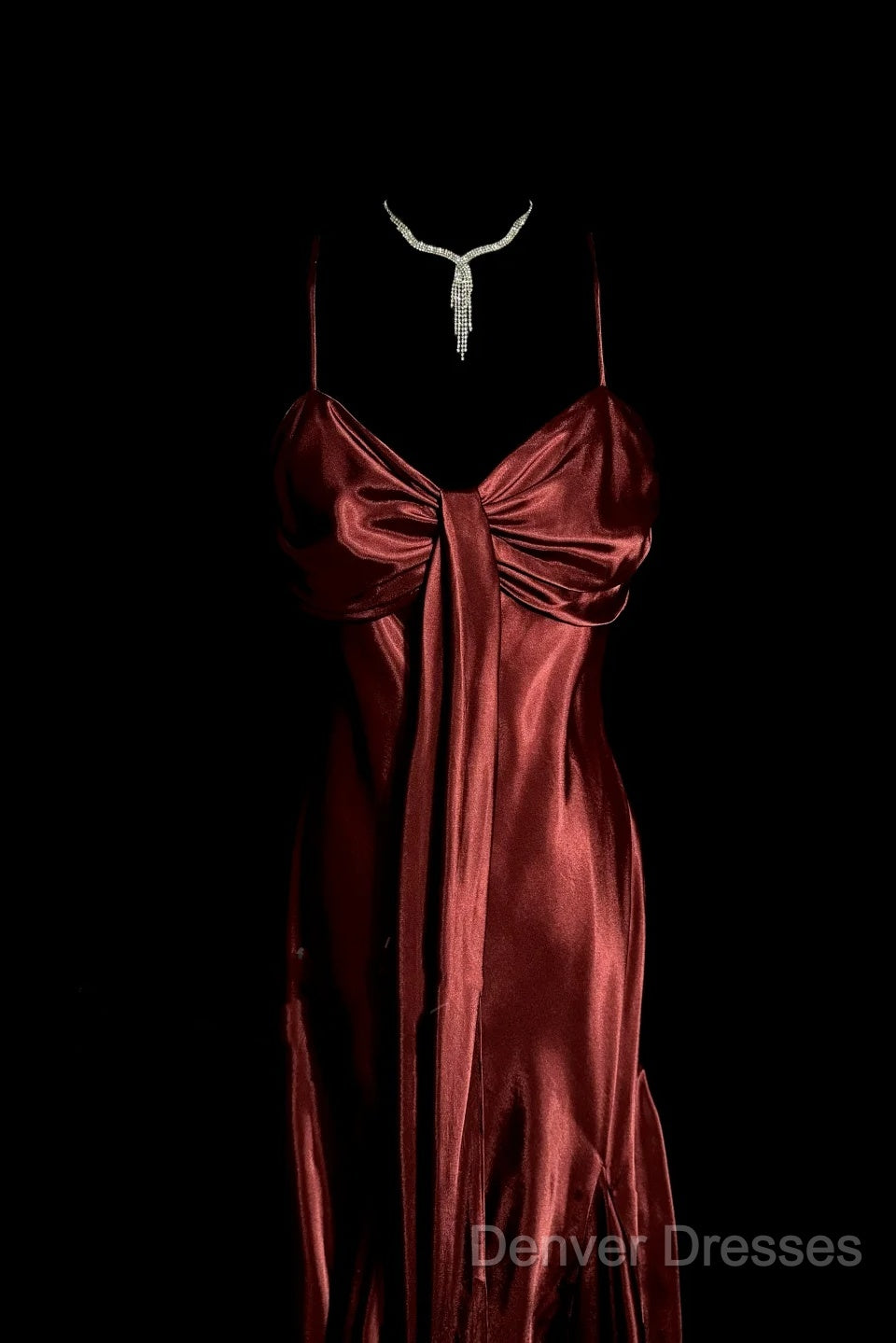 Vintage Mermaid Spaghetti Straps Satin Burgundy Prom Gown Fairy Prom Dress