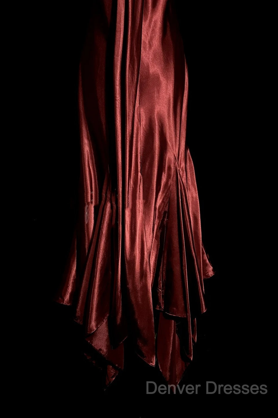 Vintage Mermaid Spaghetti Straps Satin Burgundy Prom Gown Fairy Prom Dress