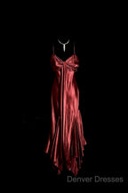 Vintage Mermaid Spaghetti Straps Satin Burgundy Prom Gown Fairy Prom Dress