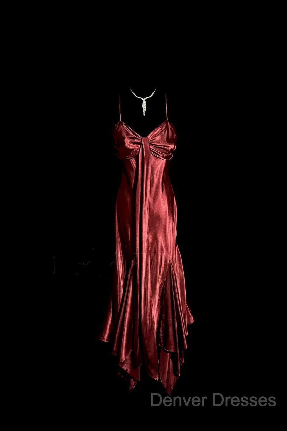 Vintage Mermaid Spaghetti Straps Satin Burgundy Prom Gown Fairy Prom Dress