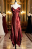 Vintage Mermaid Spaghetti Straps Satin Burgundy Prom Gown Fairy Prom Dress