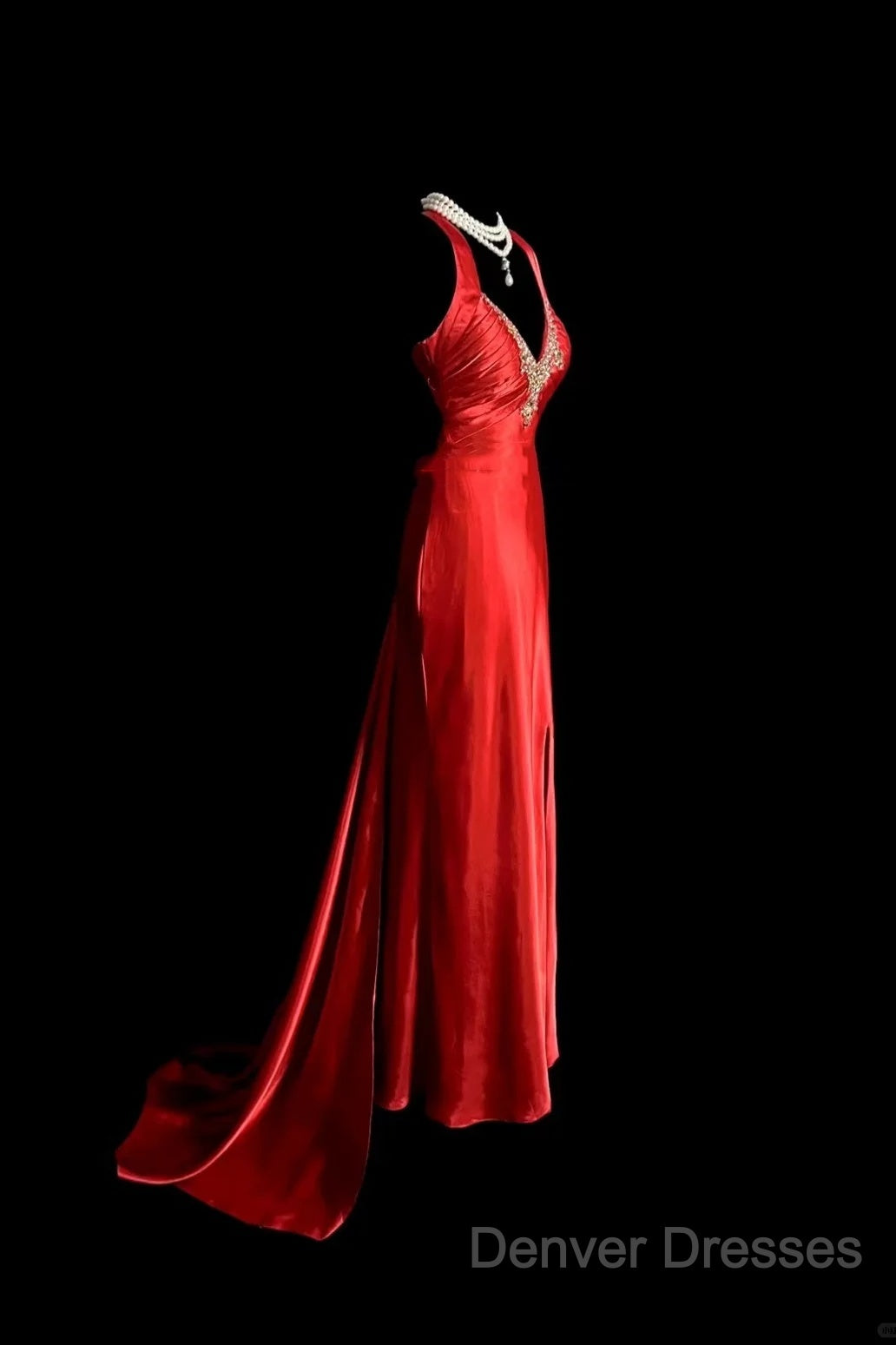 Vintage Mermaid Spaghetti Straps Satin Red Prom Gown Fairy Prom Dress