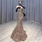 Vintage Mermaid Strapless Party Dress Long Sequin Prom Dress