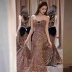 Vintage Mermaid Strapless Party Dress Long Sequin Prom Dress