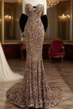 Vintage Mermaid Strapless Party Dress Long Sequin Prom Dress