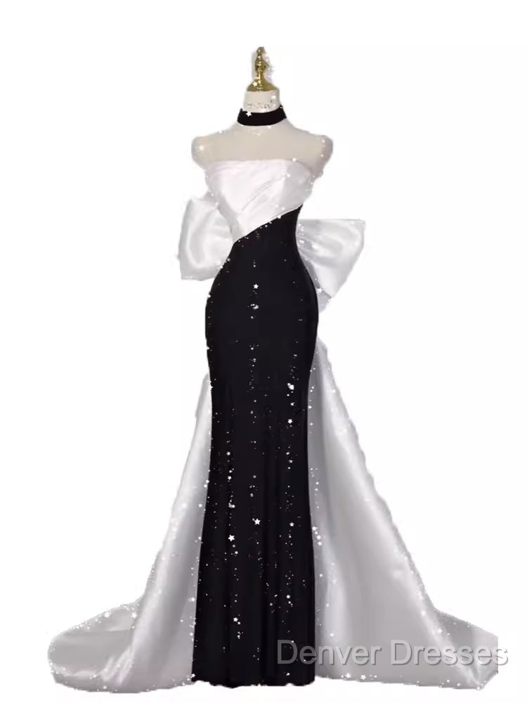 Vintage Mermaid Strapless Sequin Black Long Prom Dress Formal Dress Secondary image