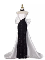 Vintage Mermaid Strapless Sequin Black Long Prom Dress Formal Dress