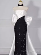 Vintage Mermaid Strapless Sequin Black Long Prom Dress Formal Dress