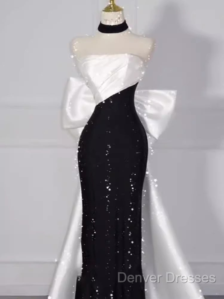 Vintage Mermaid Strapless Sequin Black Long Prom Dress Formal Dress