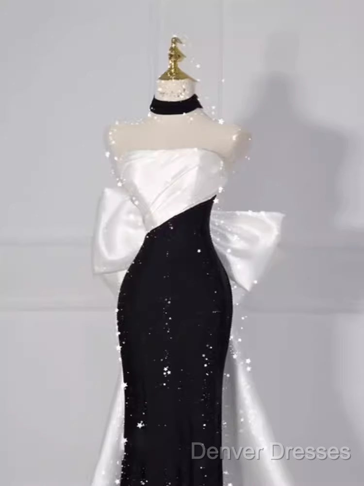 Vintage Mermaid Strapless Sequin Black Long Prom Dress Formal Dress