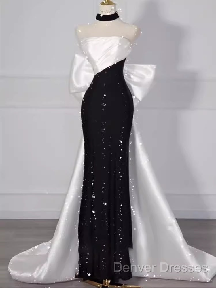 Vintage Mermaid Strapless Sequin Black Long Prom Dress Formal Dress