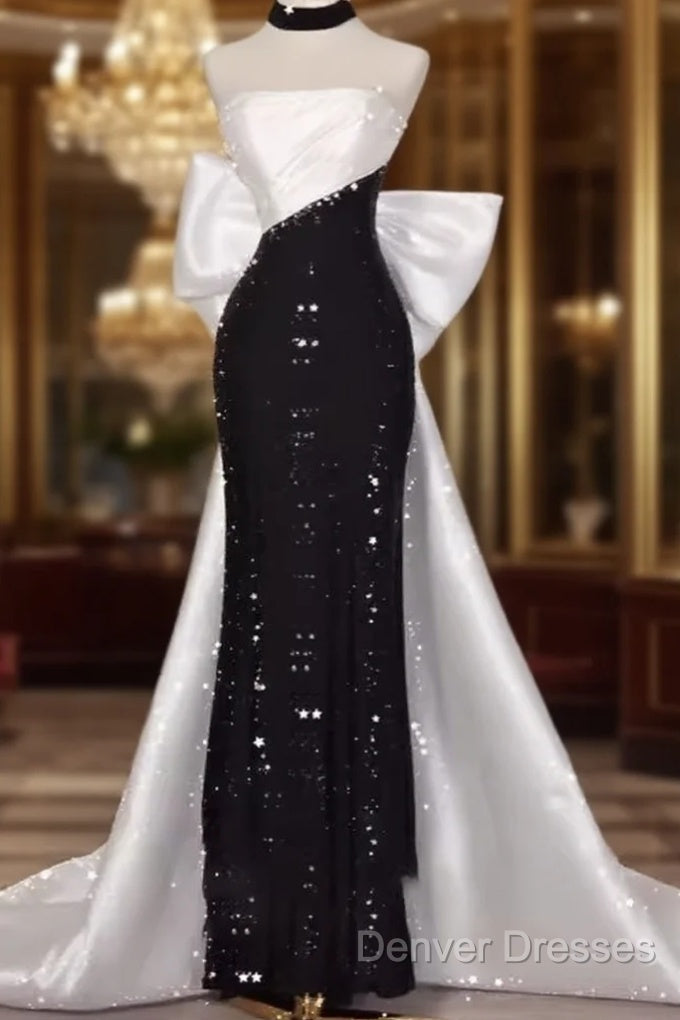 Vintage Mermaid Strapless Sequin Black Long Prom Dress Formal Dress Main image