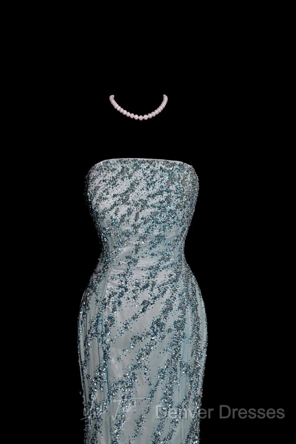 Vintage Mermaid Strapless Tulle Blue Beads Long Prom Gown Fairy Prom Dress