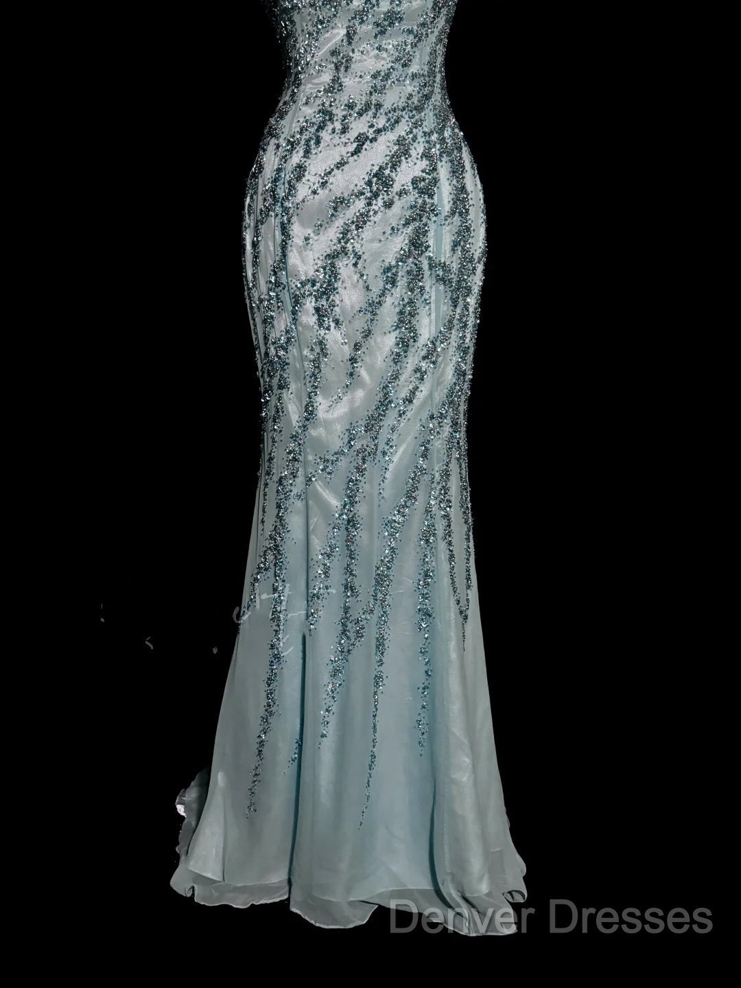 Vintage Mermaid Strapless Tulle Blue Beads Long Prom Gown Fairy Prom Dress
