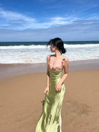 Vintage Mermaid Straps Birthday Party Dress Ankle Length Bud Green Prom Dress