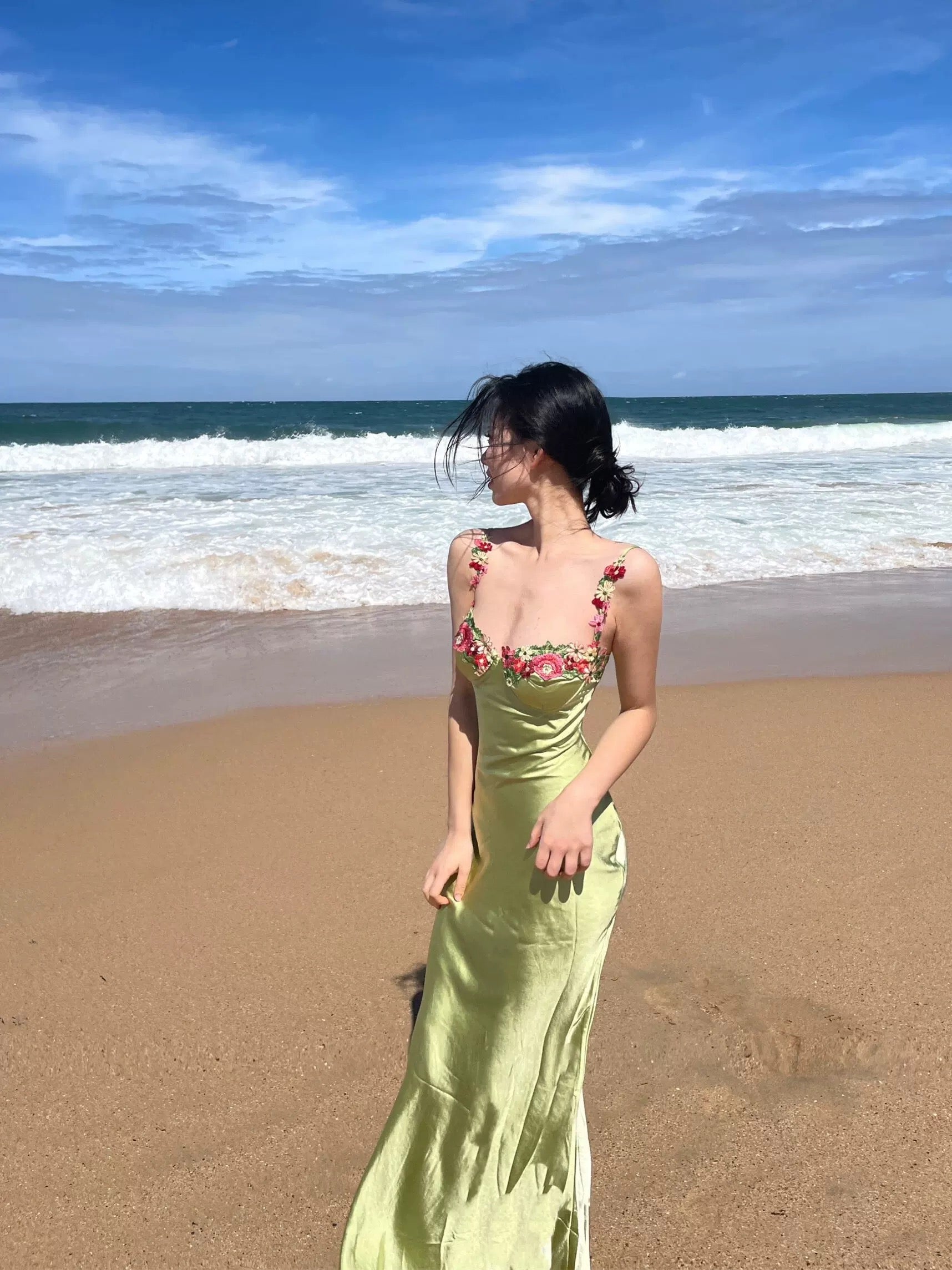 Vintage Mermaid Straps Birthday Party Dress Ankle Length Bud Green Prom Dress