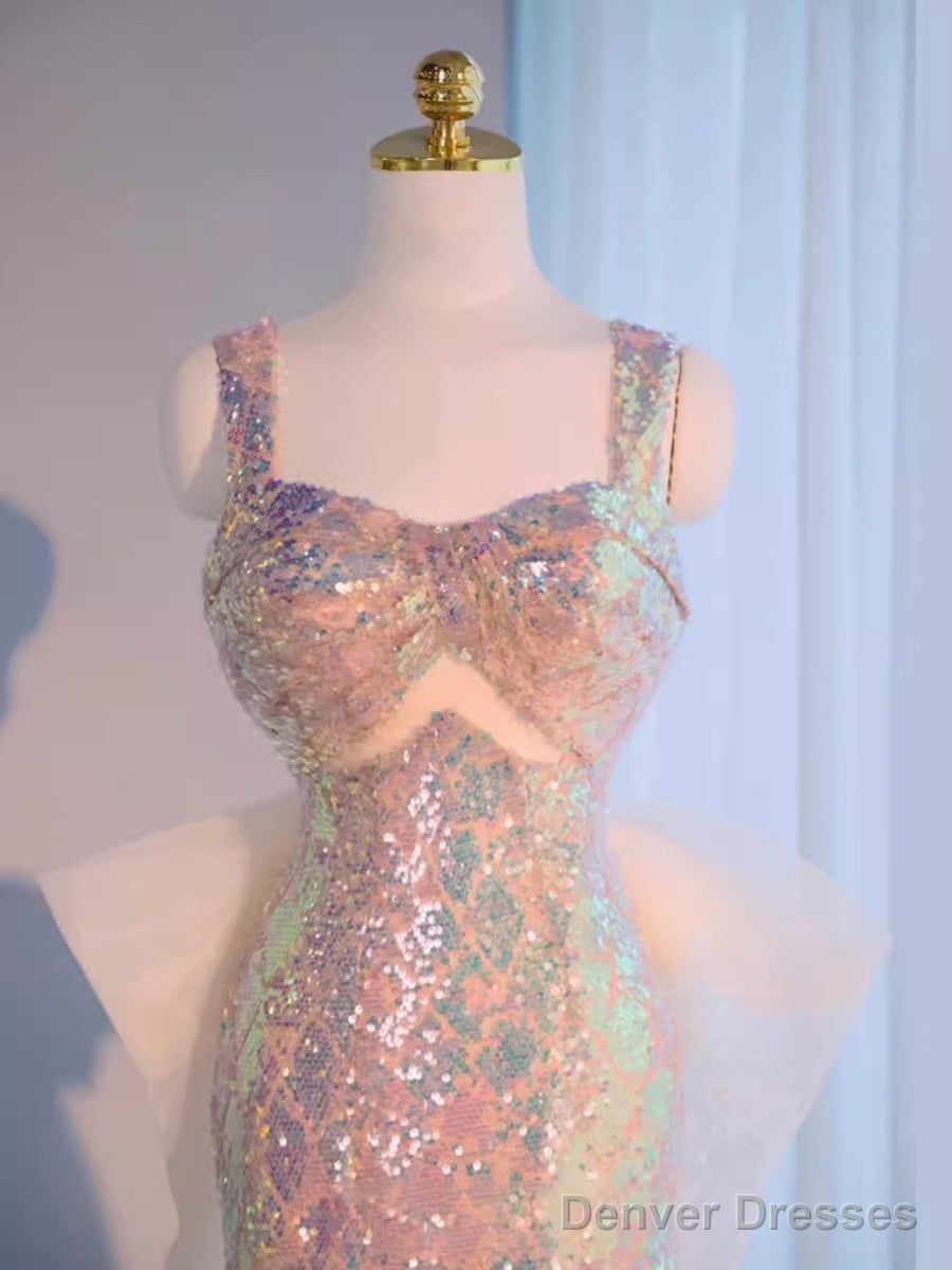 Vintage Mermaid Straps Sequin Beads Long Prom Dress Formal Dresses