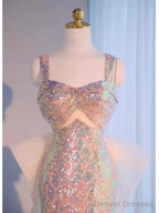 Vintage Mermaid Straps Sequin Beads Long Prom Dress Formal Dresses