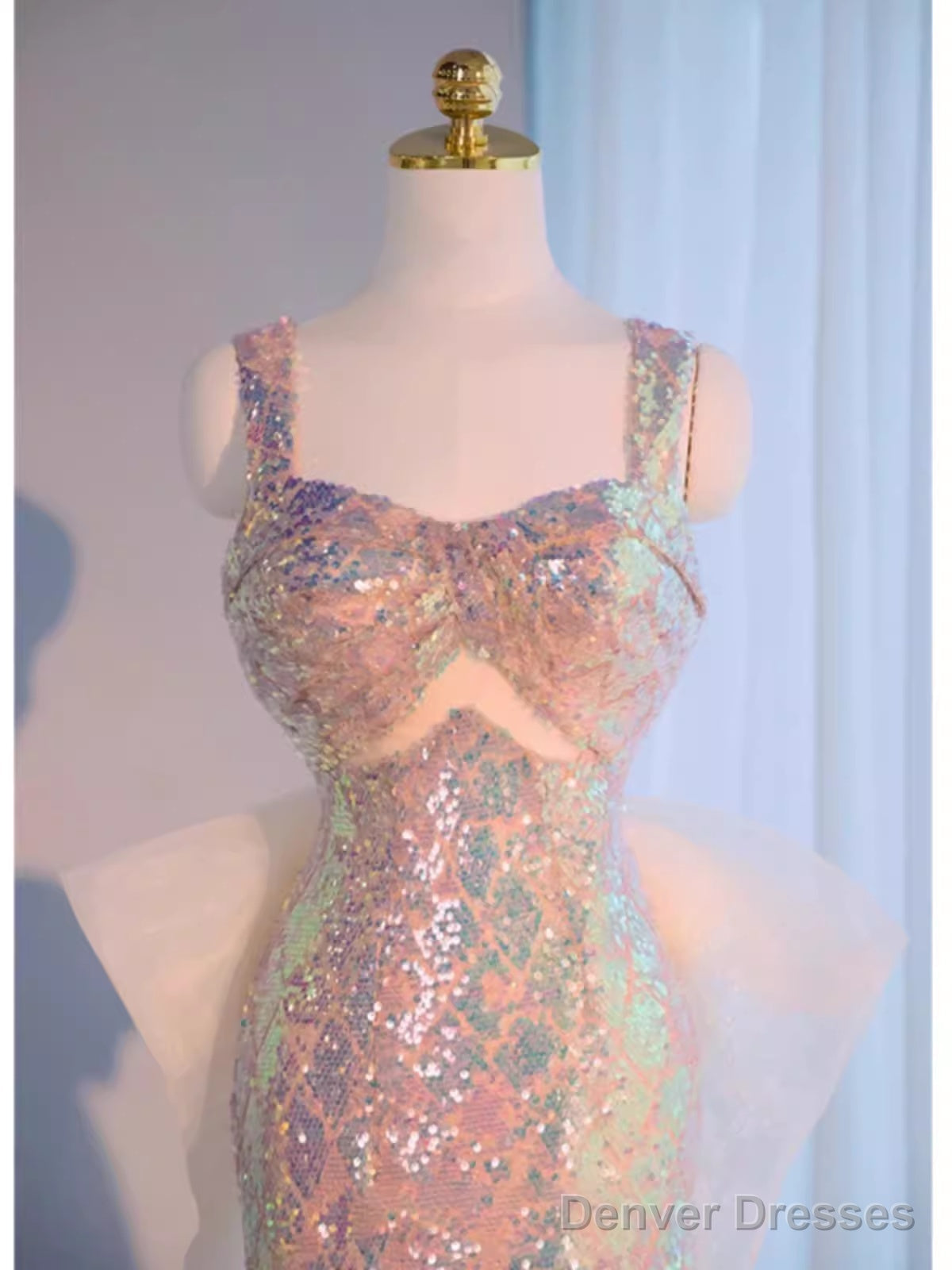 Vintage Mermaid Straps Sequin Beads Long Prom Dress Formal Dresses