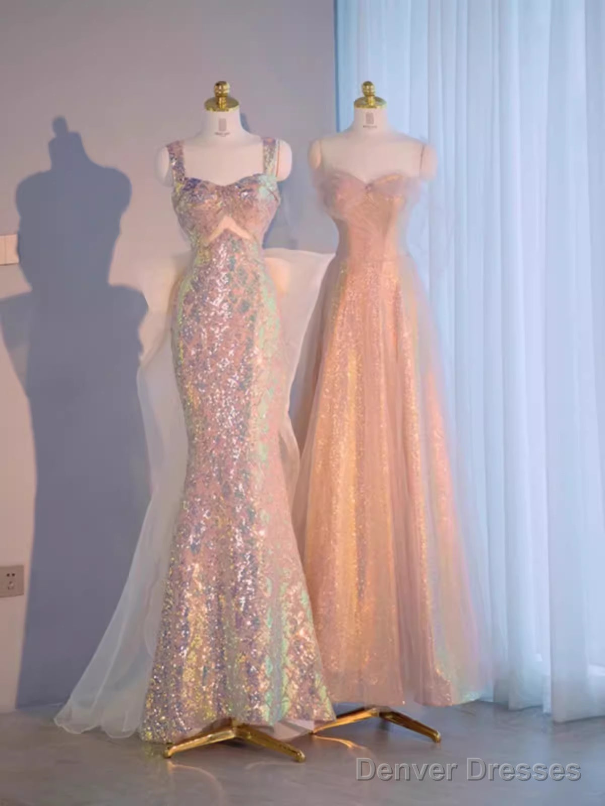 Vintage Mermaid Straps Sequin Beads Long Prom Dress Formal Dresses
