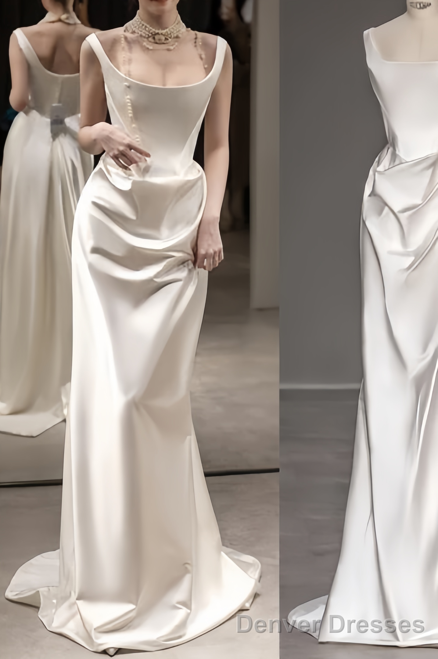 Vintage Mermaid Straps Sleeveless Satin Ivory Wedding Dresses Secondary image