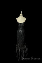 Vintage Mermaid Sweetheart Black Sequin Long Prom Gown Fairy Prom Dress