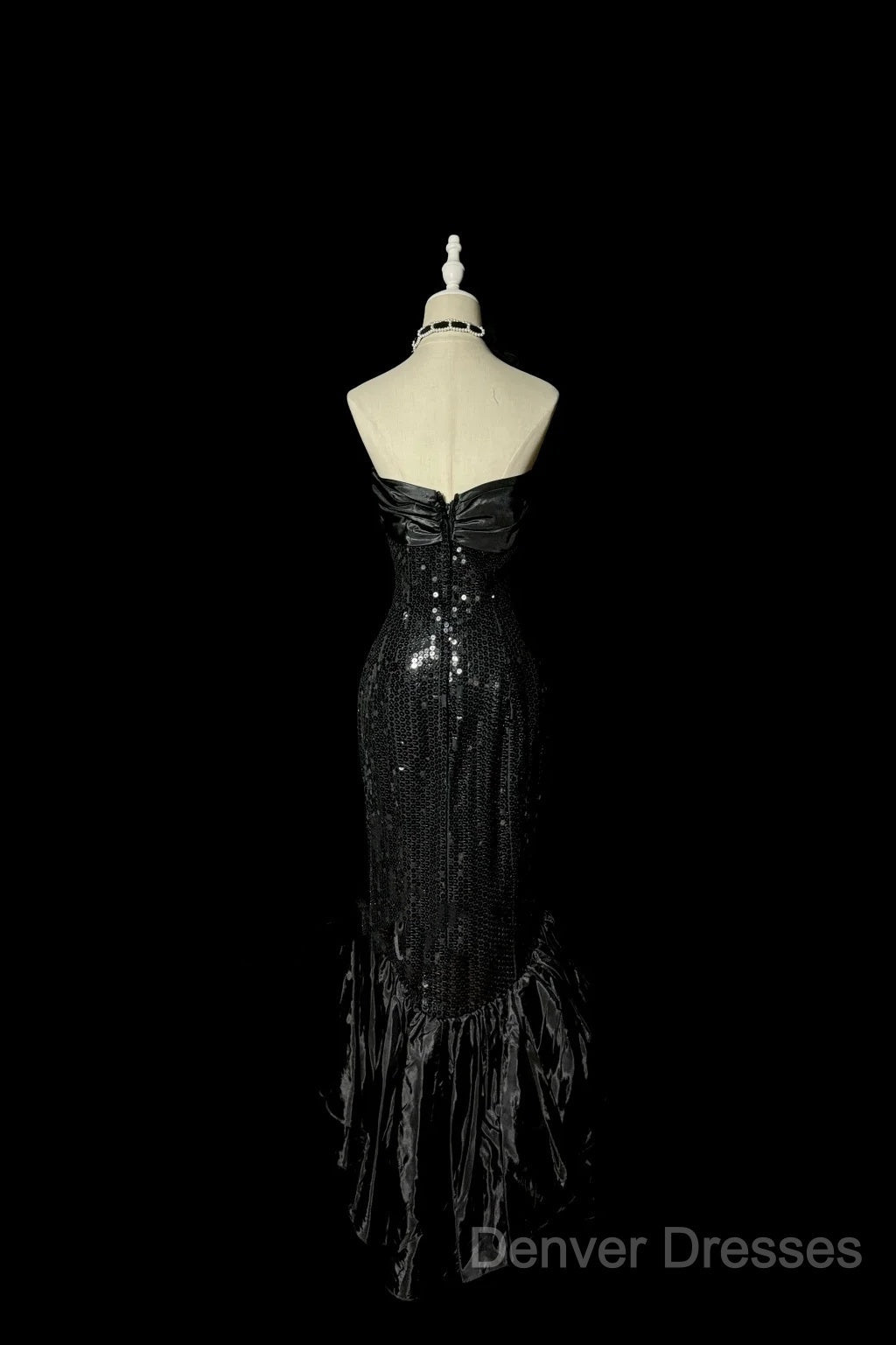 Vintage Mermaid Sweetheart Black Sequin Long Prom Gown Fairy Prom Dress