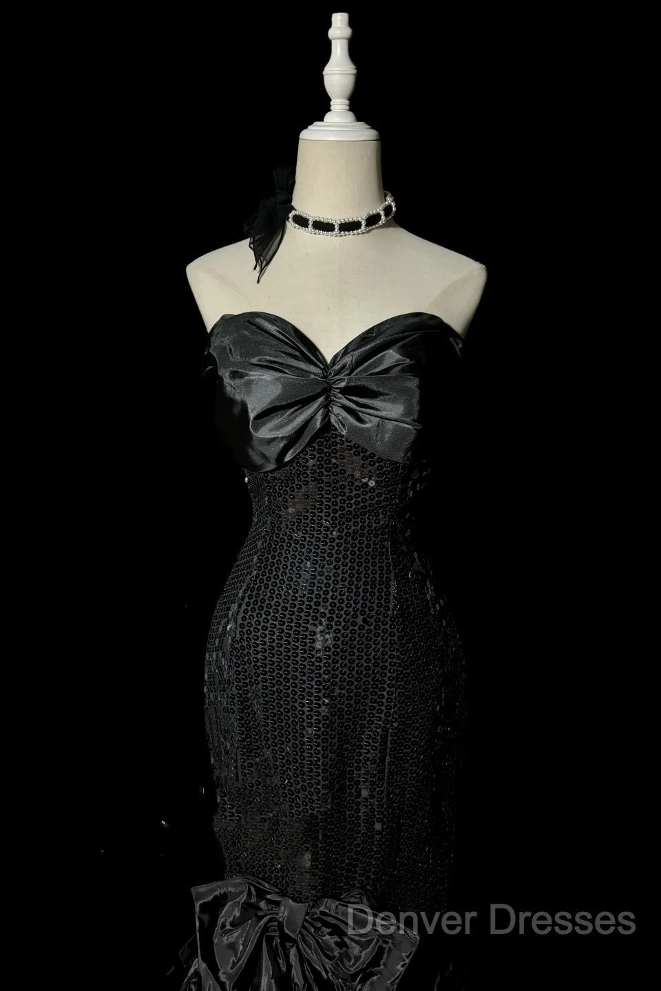 Vintage Mermaid Sweetheart Black Sequin Long Prom Gown Fairy Prom Dress