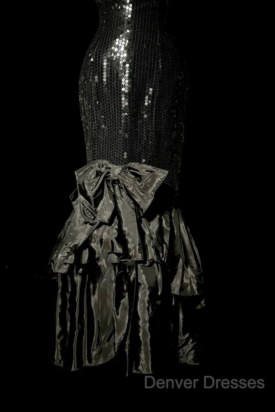 Vintage Mermaid Sweetheart Black Sequin Long Prom Gown Fairy Prom Dress
