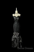 Vintage Mermaid Sweetheart Black Sequin Long Prom Gown Fairy Prom Dress