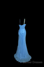 Vintage Mermaid Sweetheart Blue Chiffon Long Prom Gown Fairy Prom Dress