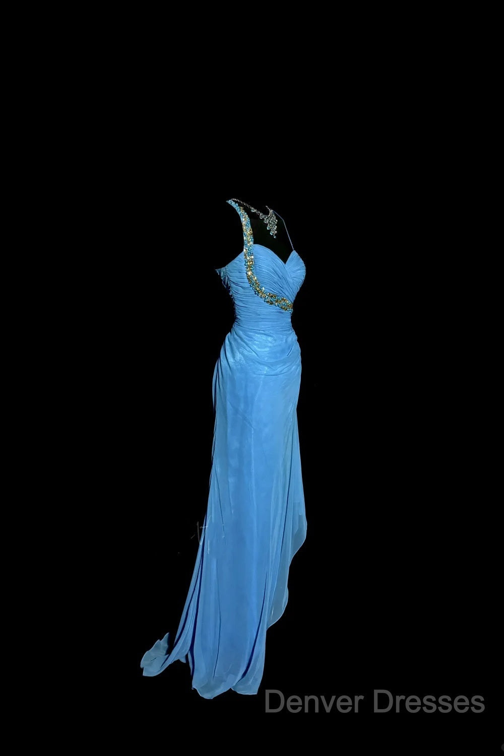 Vintage Mermaid Sweetheart Blue Chiffon Long Prom Gown Fairy Prom Dress