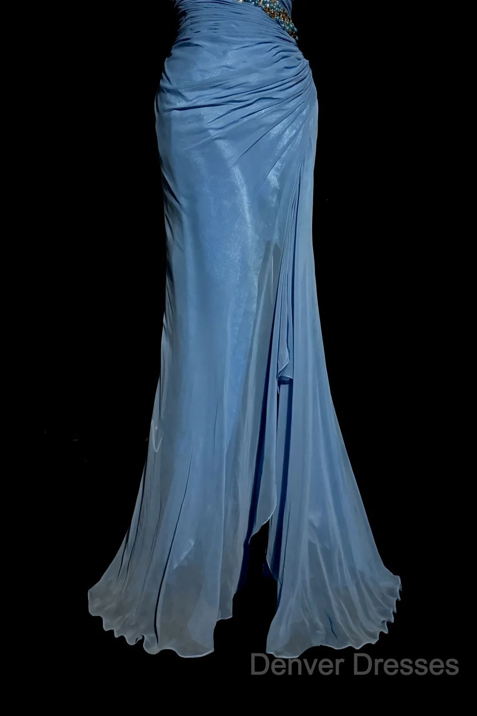 Vintage Mermaid Sweetheart Blue Chiffon Long Prom Gown Fairy Prom Dress