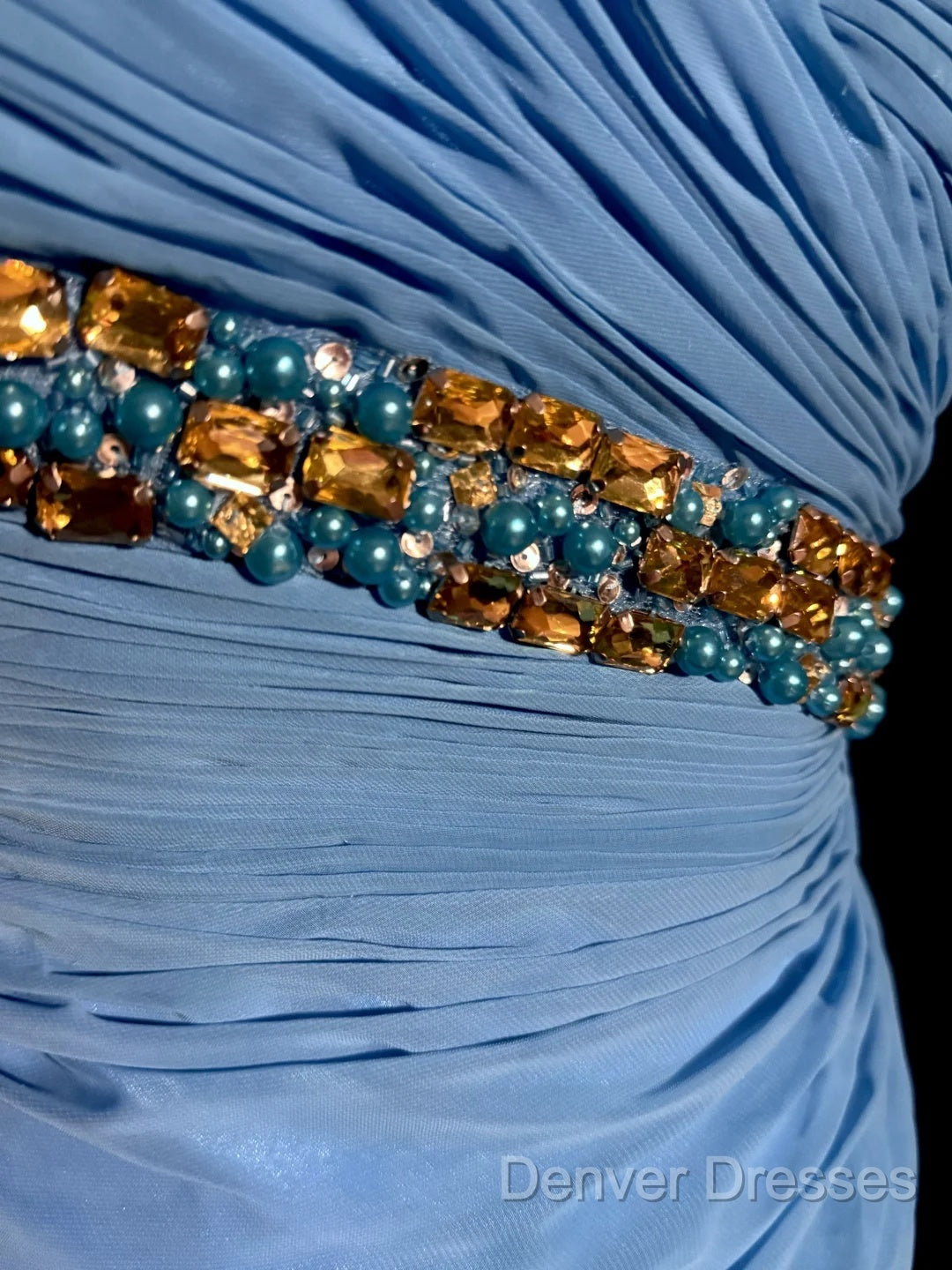 Vintage Mermaid Sweetheart Blue Chiffon Long Prom Gown Fairy Prom Dress