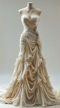 Vintage Mermaid Sweetheart Chiffon Ruffles Long Wedding Dress