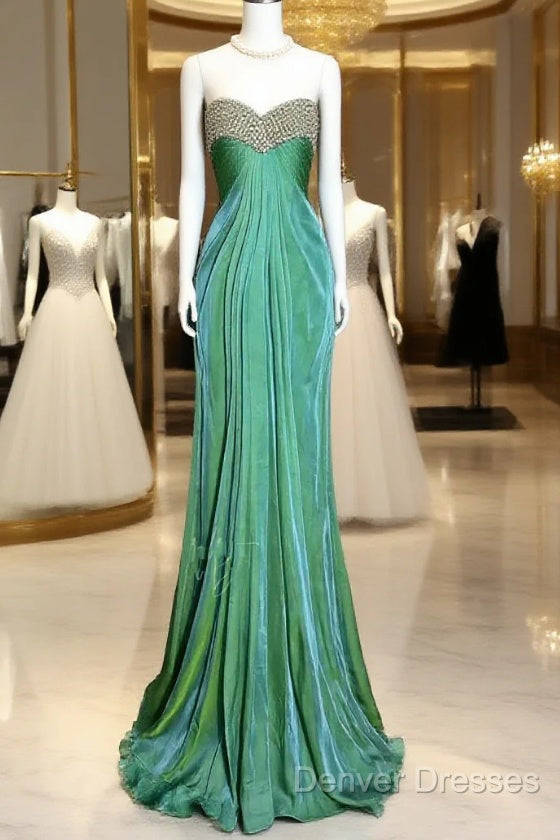 Vintage Mermaid Sweetheart Green Long Prom Gown Fairy Prom Dress Main image