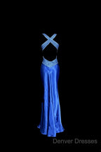 Vintage Mermaid Sweetheart Neckline Royal Blue Satin Backless Prom Gown Fairy Prom Dress